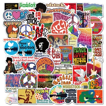 50 Бр. Woodstock рок-музика, фестивал на Етикети Водоустойчив PVC Стикер за Лаптоп Каска за Велосипед на Багажа Китара лаптоп играчки Етикети