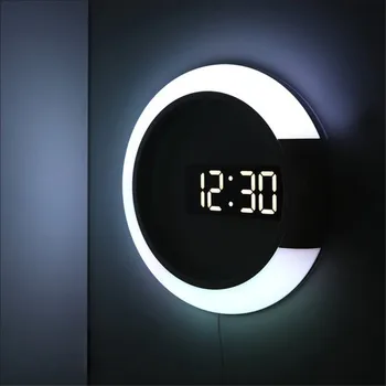 3D LED Дигитални Стенни Часовници Будилник Огледало Кухи Часовници Настолни Часовници 7 Цвята Температура нощна светлина За Дома Хол Украса