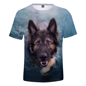 Самоличността на Сладко куче Мъжки t-shirt 3D Принт Немска овчарка Мъжка тениска/Дамски Дрехи Млада Лятна Мода Тениска