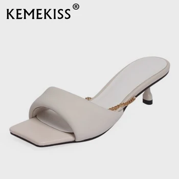 KemeKiss Дамски сандали от естествена кожа с Модерна верига Летни обувки на високи токчета Женски чехъл Lady Party Домашни обувки Размер 3440