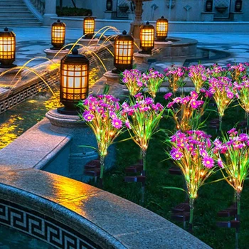 Led Соларни Лампи Цвете Светлина Орнаменти Градина Хризантеми Открит Пъстри
