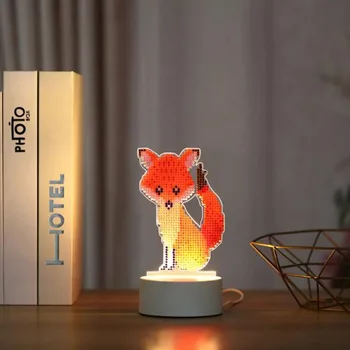 Направи си САМ LED Special Diamond Shaped Живопис Animal Light Fox Ръкоделие Бродерия Домашна Лампа Спалня Нощно Лампа