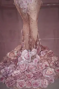 Модерен Дизайн на Розови Цветя See Through Дълга Рокля 3D Модел на Окото Участък Рожден Ден Жената Рокля на Певицата Изпълнение Костюм
