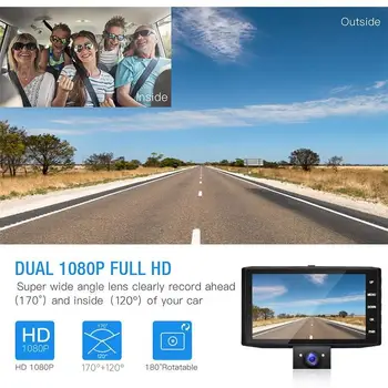 170-Градусов Ъгъл на Видимост Dash Cam Автомобилен Видеорекордер Dvr Камера с Двойна Леща Дървар 3 в 1 HD 1080P един dashcam 4 Инча Нов 2019