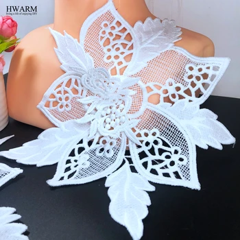 10ШТ Високо Качество на 3D Бяла Дантела Корсаж рамото цвете направи си САМ Ръчно изработени сватбена рокля украса Водоразтворими бродерия и дантела