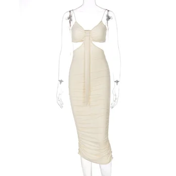JULISSA MO New Spaghetti Hollow Strap Out Slim Dresses for Women Fashion Sleeveless Skinny Dress Дамски Секси вечерна облекло Vestidos