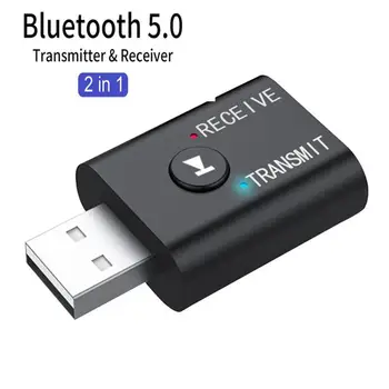 Безжичен Адаптер 5.0 USB Bluetooth Музика Предавател Приемник 2-в-1 Преносим 3.5 мм AUX Безжичен Адаптер за Автомобил TV на PC