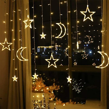 LED Star Moon Curtain Фея Светлини Garland String Lamps Home Bedroom Decoration Home Holiday Light Wedding Room Led dropshipping