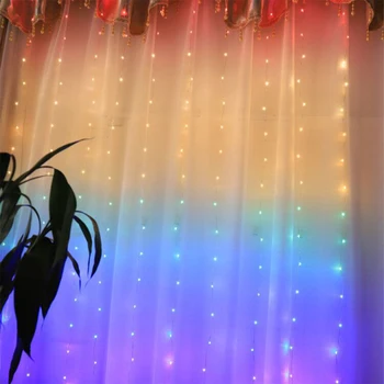 1.5x2m Дъгата Завеса Струнни Светлини LED Гирлянди Прозорец Фея Светлина 210 LED Сватба Начало Спалня Закрит Коледен Декор