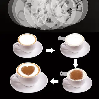 8шт Кафе Печат Модел Капучино Шаблони Шаблон Шоколад Шейкър Какао Брашно Спрей се Поръсва с Цвете Мат Кафе Инструменти