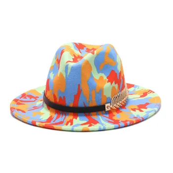 2021 Специален Стил широка периферия Фетровая Шапка Панама Вратовръзка Боядисана цветна вълна джаз шапка на мъже, жени фетровая шапка вълнена шапка Панама