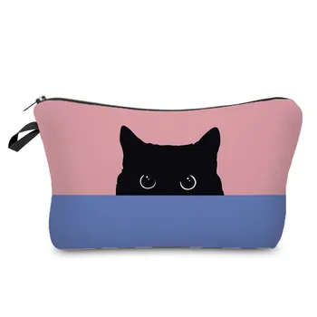 Котка Печатни Дамски Козметика Организатор Чанта е Нова Мода Дамска Чанта За Грим Практически Прекрасни Чанти за Съхранение за Жени На Поръчка Шаблон