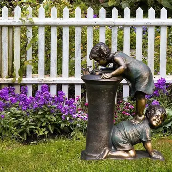Момче Момиче Статуя Градина Смола Налягане На Водата Вана Целувки Консумация На Статуята На Алея Открит Статуя На Декорации За Къща Двор Градина