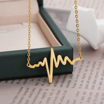 Lifeline Pulse Heartbeat Couple Pendant Огърлица за жени Минималистични Бижута Златна Верига От Неръждаема Стомана Естетически Бижута Подарък