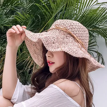 Дамски летни голяма Сламена Шапка Beach Sun Hat Дамски модни плажна шапка