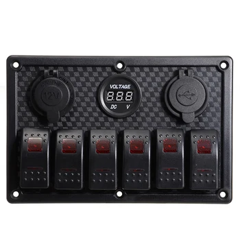 6 Gang Red LED Car Switch Panel 12V 24V Автоматични Прекъсвачи за Защита От Претоварване Лодка Рокер Премина контролен Панел Комплект