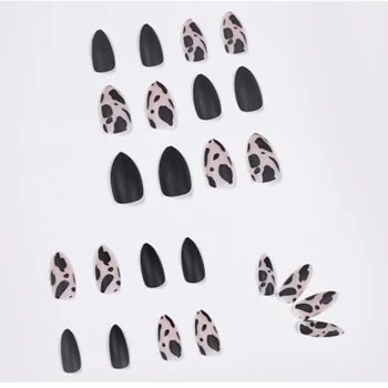 24 Бр./кор. Leopard Acrylic Press on False Нокти Tips Шило Wearable Full Cover Фалшиви Нокти Черен Цвят на Аксесоари за нокти