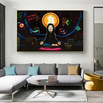 Bitcoin Анонимен Meditation Платно Painitngs on the Wall Art Плакати и щампи Модерни Картини за Спални Home Decor Unframed