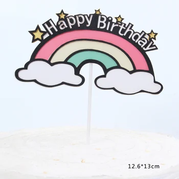 New Ins Rainbow Happy Birthday Cake Topper Hot Pink Балон Cupake Topper for Girls Birthday Party Cake Decorations Baby Shower