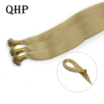 QHP Straight Hair Реми Hair Extensions 50pcs/ Set Machine Made Keratin U Съвет Human Hair