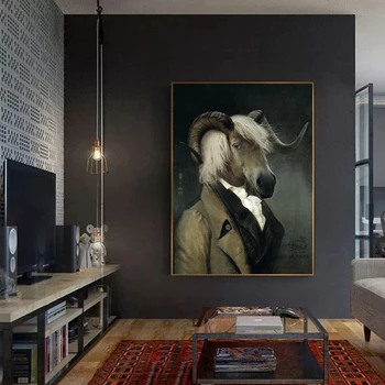 Модерен Абстрактен Джентълмен Главата на Коня Животни Картини на Платно за Хола Изкуството на Украса на Интериора на Хола Домашен интериор