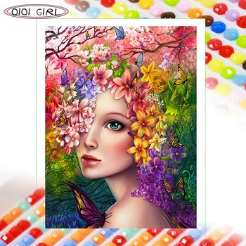 QIQI МОМИЧЕ Full diamond живопис kit САМ embroidery making mosaic butterfly girl flower blooming square round drills home decor