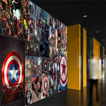 Потребителски Анимационен филм the Avengers Papel De Parede 3d Хол Момчета Спалня Декор Аниме Стенопис Тапети за Детска Стая на Тапети 3D