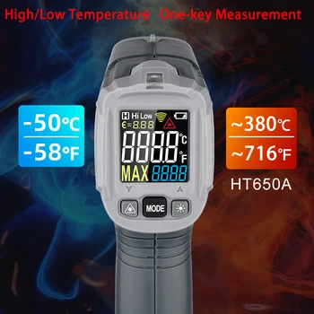 Инфрачервен Термометър Цифров Лазерен Термометър Пистолет LCD Измерване на Температурата на Безконтактен Лазерен Пирометр 380℃ HABOTEST HT650A