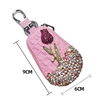 Универсална чанта за ключовете за колата с цветя планински хрусталем Biling Universal Auto Key Case Storage for BMW LADA Car Accessories