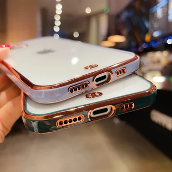 за iPhone 12 Pro Max Case Луксозен Покрити с Покритие Покритие Квадратен Прозрачен Калъф за iPhone 7 8 Plus XR XS X SE 2020 12 Мини Силикон