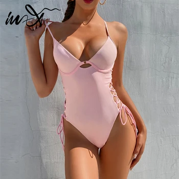 In-Solid X one piece бански жените Push up монокини еластична превръзка бански костюми женски облегалката бански костюм секси боди плажно облекло 2021