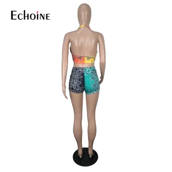 Echoine Women Patchwork print Two Piece Set Outfits Lace Up Tank Top and Shorts Sweatsuit Matching Set Active Tracksuit Outfits