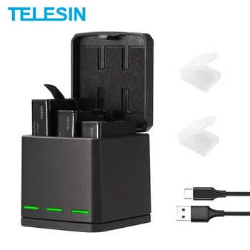 TELESIN 3 Слота LED Battery Charger Кутия За Съхранение + Акумулаторна Батерия + Кабел Type C за Аксесоари на Камерата GoPro Hero 5 6 7 8