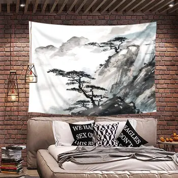 Японски гоблен инчов Азиатски аниме пейзаж живопис ориенталски стил спирала акварел минно дърво гоблен стенен интериор на стаята