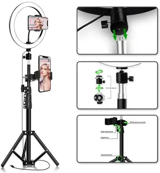 Околовръстен Голяма Лампа За Снимане на Led Light Ring Selfie Lighting Stand Photo Kit 2m Статив За Телефон Action Camera Youtube Video