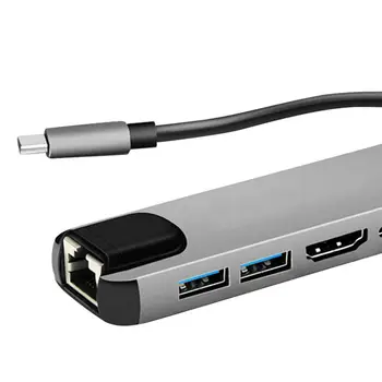 USB-C Хъб Преносим многопортовый адаптер 6-in-1 Type-C с 4K, HDMI-съвместим RJ-45 Ethernet Lan за Nintendo Switch