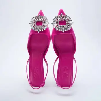 ZAR 2021 Summer New Pink Fashion Остър Сандали Секси Кристал Външна Носете Party Wedding Sandals Women Chaussure Femme Hot