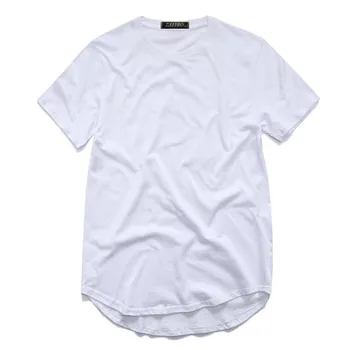 Тениска за Мъже Удължен през Цялата Почистване Тениска Извити Подгъва Дълги Линия Тениски Хип-Хоп Градски Бяла Градинска Q6349