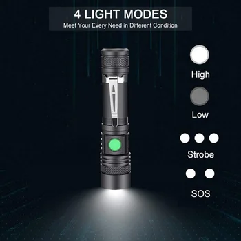 25000LM Мощни LED Светлини Водоустойчив Мащабируем Факел USB Акумулаторна Фенерче Къмпинг Ръчно Светлина Тактически Джоб Фенерче