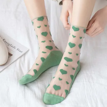 Нова Мода Лято Тънък Любов Стъкло, Коприна Дамски Чорапи 5 Цвята Жени Японски Сладки Прозрачни Чорапи За Момичета