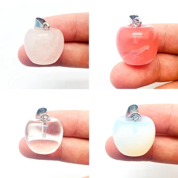 Momiji Love Собственоръчно Apple Crystal Natural Stone Колие с Висулка, Изцеляваща Колие Лунен Камък Розов Кристал Чар Подаръци Бижута