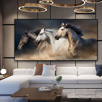 Canvas Prints Wall Art Three Running Horses Painting and Posters Prints On the Wall Платно Modern Animal Pictures for Home Decor
