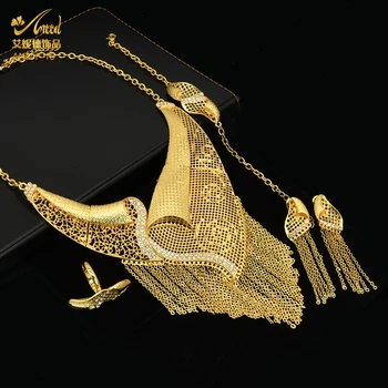 ANIID Indian Gold Plated Set Of Jewelerry For Women 24-КАРАТОВО Dubai Шаферка Wedding Бразилски Обеци Пакистански Саудитска Арабия