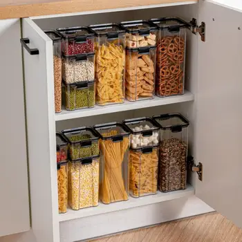 Кутия за съхранение на храна за домашни любимци Контейнери за продукт Квадратна прозрачна запечатани кутия с Кухненски резервоар за съхранение на зърно Закуски сушени тръбопроводи за съхранение