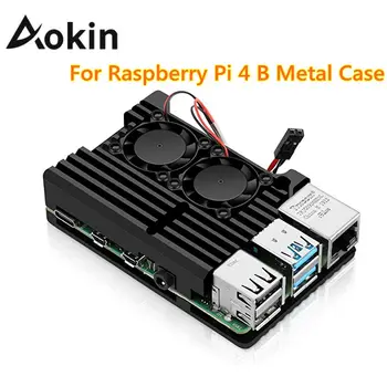 Aokin Raspberry Pi 4 Case Armor Metal с двойно охлаждащ вентилатор за корпус от Алуминиева сплав RPI 4 B Вграден Радиатор за Защита от ръжда
