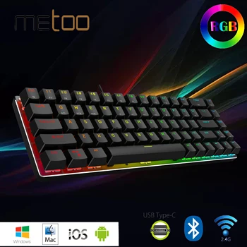 Metoo Mini Portable 60% Mechanical Keyboard Wireless Bluetooth 2.4 G USB Wired RGB Осветен game Keyboard For iPad за Tablet phone