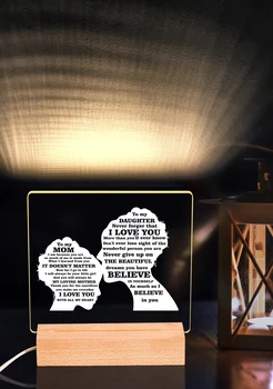 Лека нощ Персонализиран Текст на Майка И Дъщеря Защита на Очите Топла Светлина LED Сигурност Акрил за Декорация на Дома Лампа
