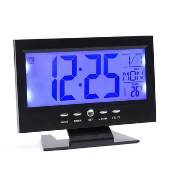 LCD Дигитален Аларма Snooze Календар на Дисплея на Температурата Звукови Часовници Богат на функции Гласови Индукция Часовници