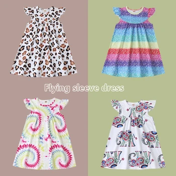 Baby Girl Dress Abstract Circle Print Flying Sleeve Toddler Момиче Princess Dress Ежедневните детски рокли за момичета Детски дрехи 1-6Y