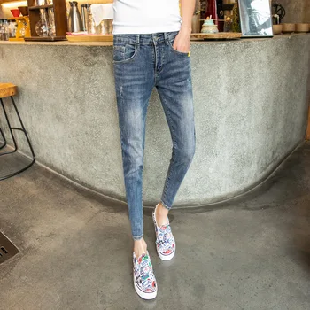 Нов 2021 Мода, дънкови дънки за мъже тънки крака, тесни ластични дънки мъжете корейски малки панталони фризьор стилист младежи тийнейджър молив панталони